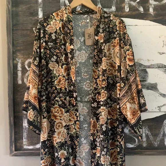 New Boho Country Cottage Kimono Maxi Long Robe Jacket Duster - Picture 6 of 9
